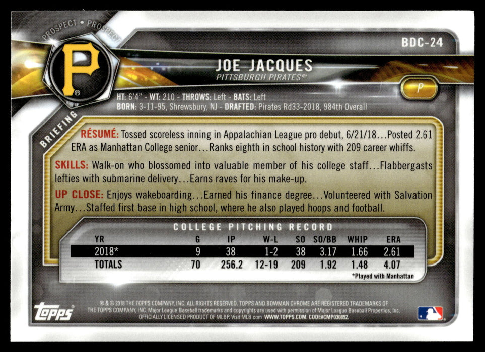 2018 Bowman Draft #BDC-24 Joe Jacques Chrome