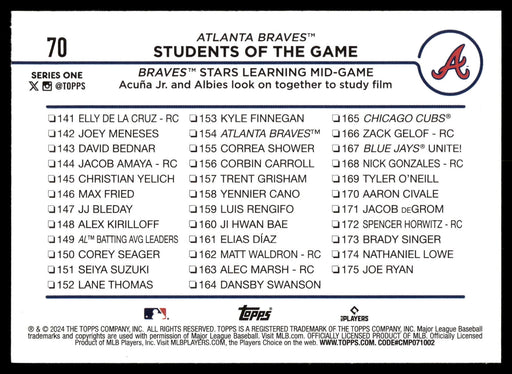 2024 Topps #70 Students of the Game: Braves Stars Learning Mid-Game Rainbow Foil