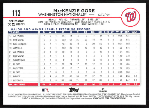 2024 Topps #113 MacKenzie Gore Holiday