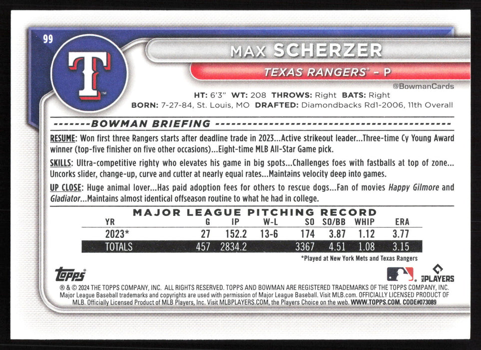 2024 Bowman #99 Max Scherzer