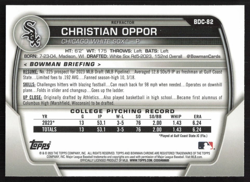 2023 Bowman Draft #BDC-82 Christian Oppor Chrome Refractor