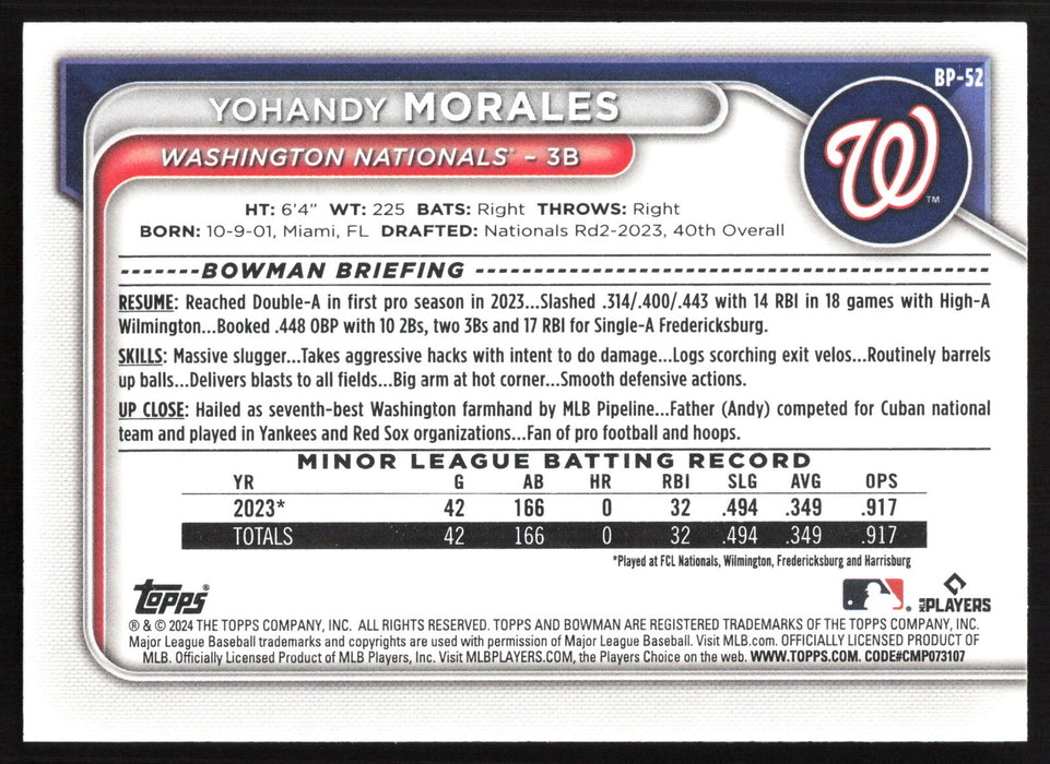 2024 Bowman #BP-52 Yohandy Morales Prospects Base