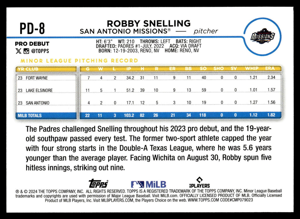 2024 Topps Pro Debut #PD-8 Robby Snelling