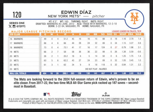 2024 Topps #120 Edwin Díaz Yellow