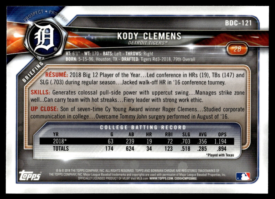 2018 Bowman Draft #BDC-121 Kody Clemens Chrome