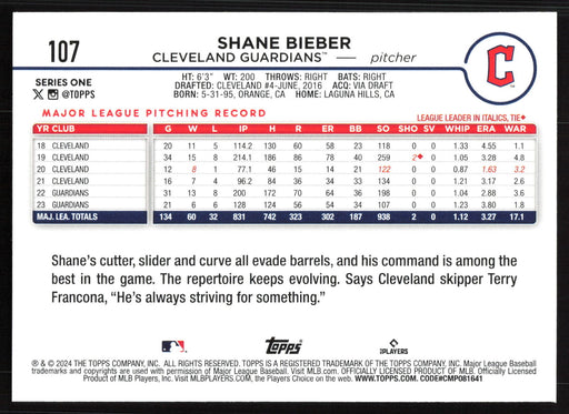 2024 Topps #107 Shane Bieber Holiday