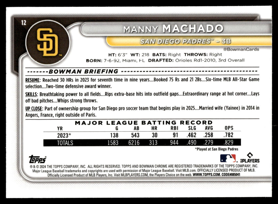 2024 Bowman Chrome #12 Manny Machado