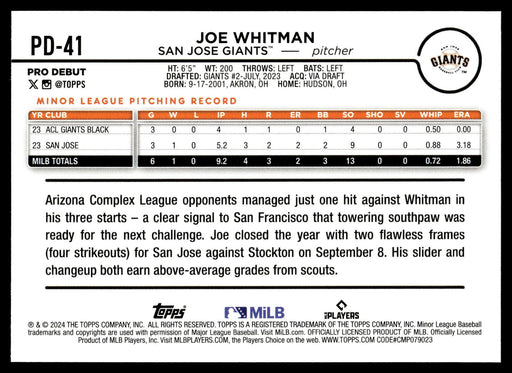 2024 Topps Pro Debut #PD-41 Joe Whitman