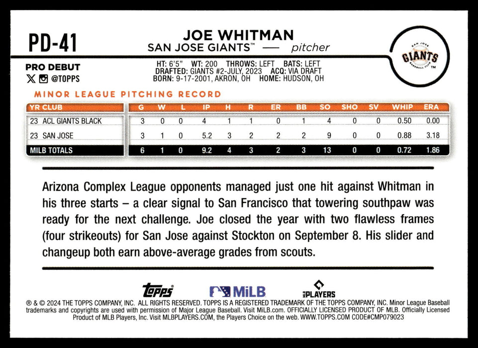 2024 Topps Pro Debut #PD-41 Joe Whitman