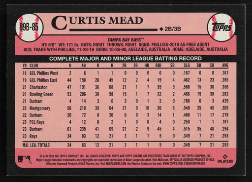 2024 Topps #89B-85 Curtis Mead 1989 Topps Baseball 35th Anniversary Foil