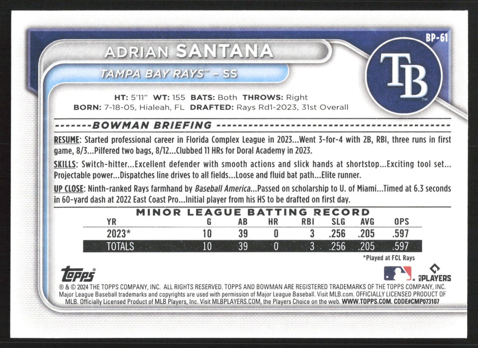 2024 Bowman #BP-61 Adrian Santana Base