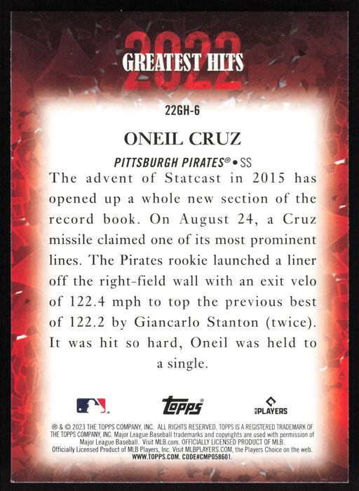 2023 Topps #22GH-6 Oneil Cruz 2022 Greatest Hits