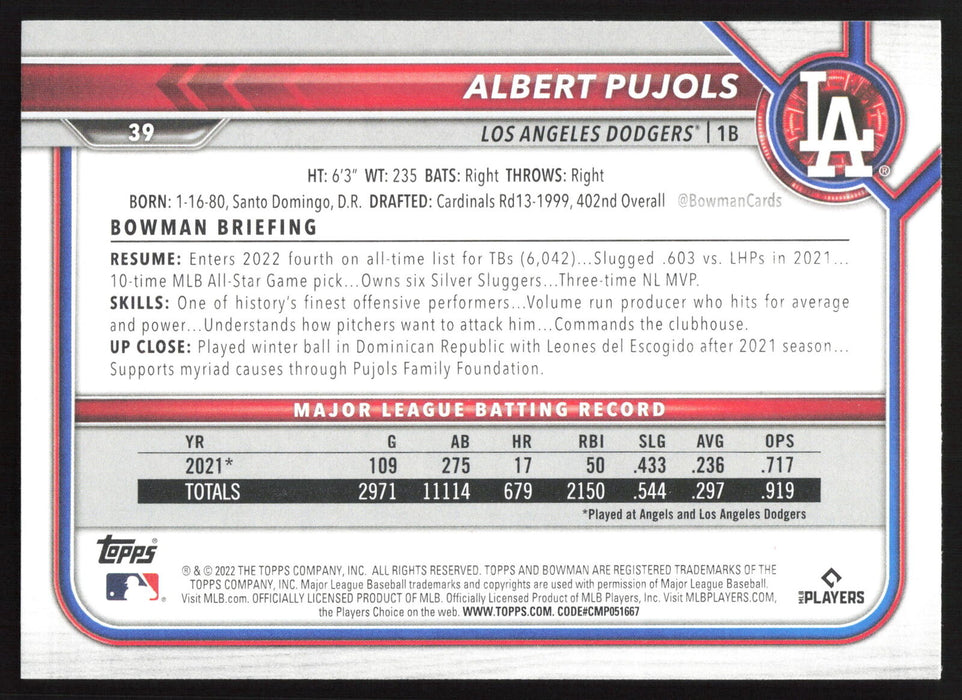 2022 Bowman #39 Albert Pujols Base