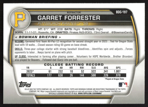 2023 Bowman Draft #BDC-197 Garret Forrester Chrome Refractor