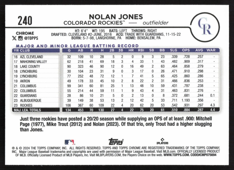 2024 Topps Chrome #240 Nolan Jones