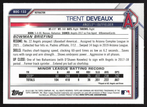 2021 Bowman Draft #BDC-133 Trent Deveaux Chrome Refractor