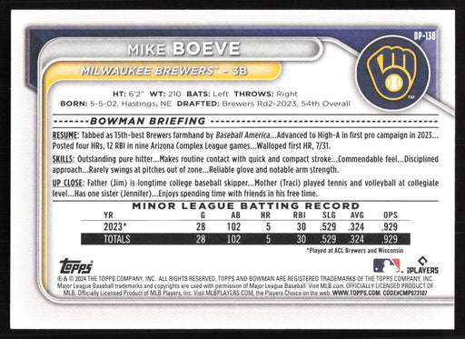 2024 Bowman #BP-138 Mike Boeve Base