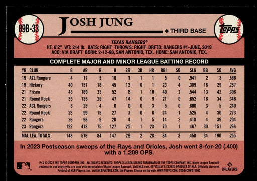 2024 Topps #89B-33 Josh Jung 1989 Topps Baseball 35th Anniversary