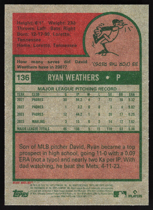 2024 Topps Heritage #136 Ryan Weathers Base