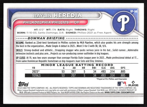 2024 Bowman #BP-146 Raylin Heredia Base