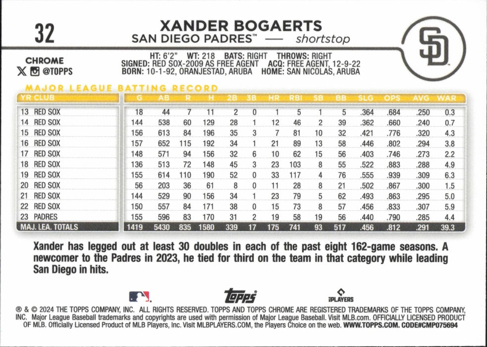 2024 Topps Chrome #32 Xander Bogaerts