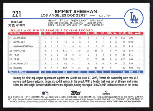 2024 Topps Chrome #221 Emmet Sheehan