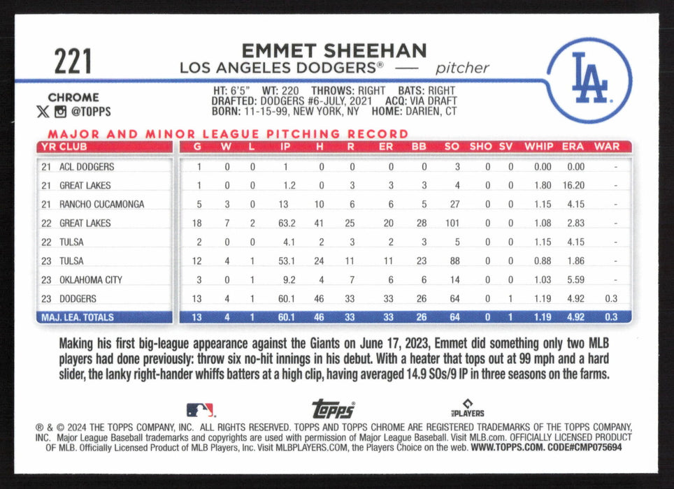 2024 Topps Chrome #221 Emmet Sheehan