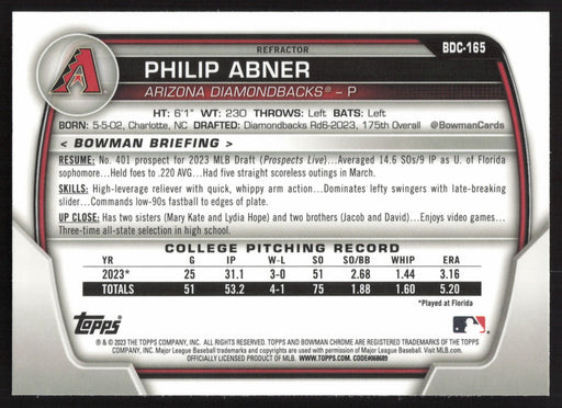 2023 Bowman Draft #BDC-165 Philip Abner Chrome Refractor