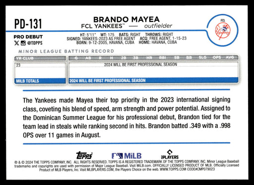 2024 Topps Pro Debut #PD-131 Brando Mayea