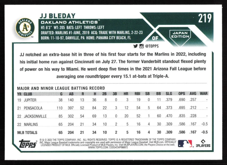 2023 Topps Japan Edition #219 JJ Bleday