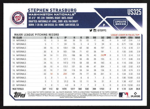 2023 Topps Update #US325 Stephen Strasburg Orange and Black Foil