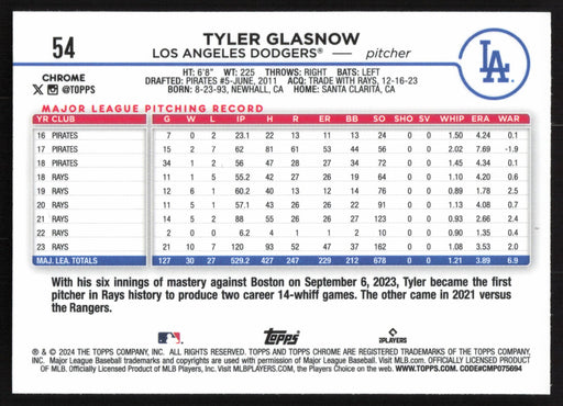 2024 Topps Chrome #54 Tyler Glasnow