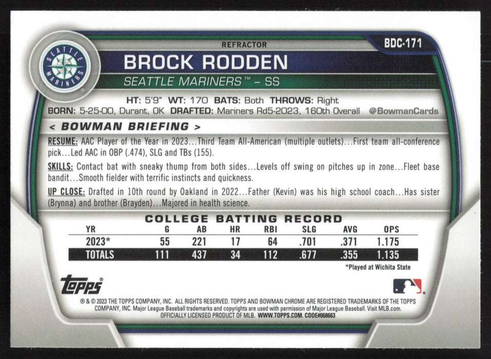 2023 Bowman Draft #BDC-171 Brock Rodden Chrome Refractor