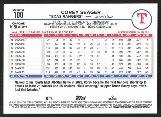 2024 Topps Chrome #100 Corey Seager Refractor