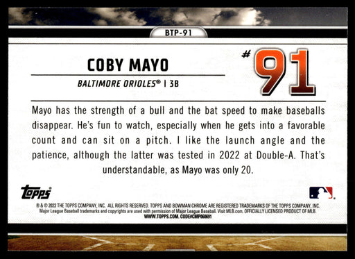 2023 Bowman #BTP-91 Coby Mayo Bowman Scouts Top 100