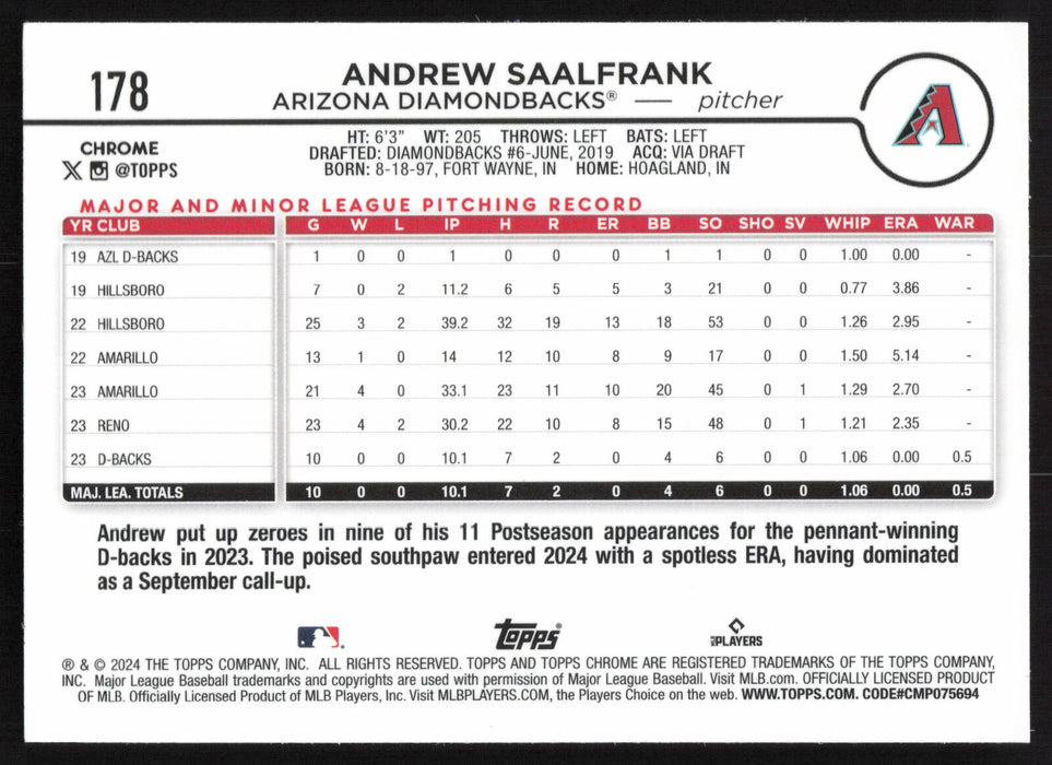 2024 Topps Chrome #178 Andrew Saalfrank