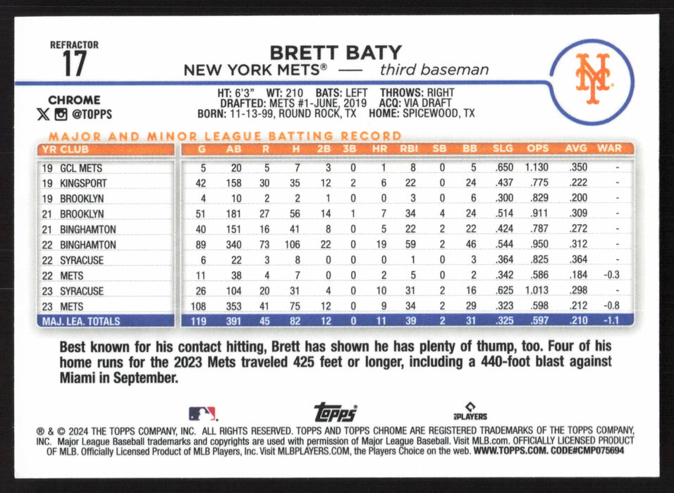 2024 Topps Chrome #17 Brett Baty Refractor