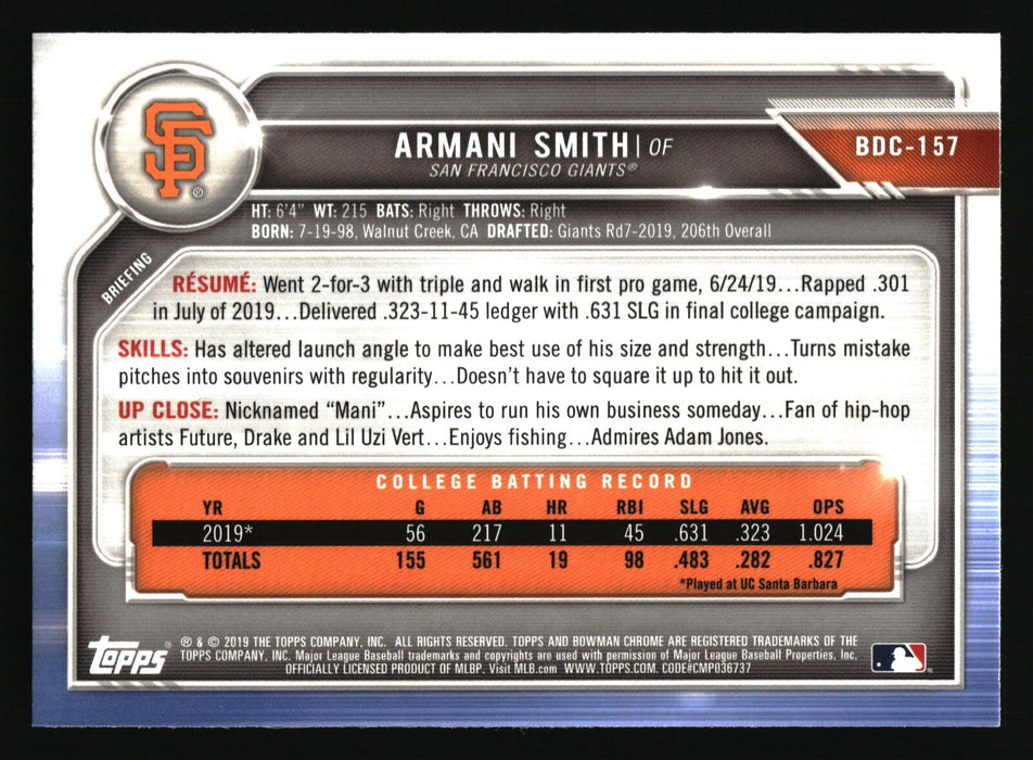 2019 Bowman Draft Sapphire Edition #BDC-157 Armani Smith