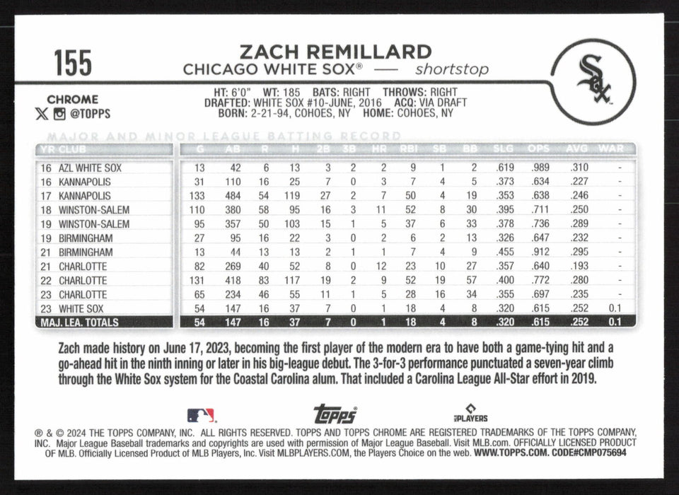 2024 Topps Chrome #155 Zach Remillard