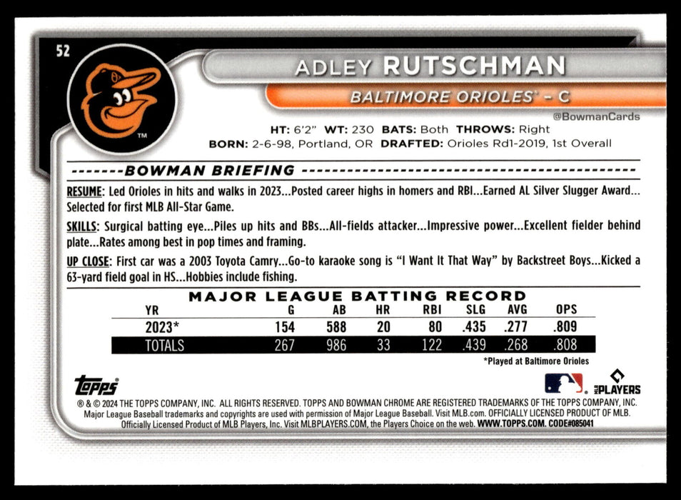 2024 Bowman Chrome #52 Adley Rutschman