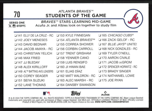 2024 Topps #70 Students of the Game: Braves Stars Learning Mid-Game Holiday