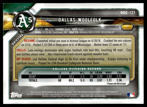 2018 Bowman Draft #BDC-127 Dallas Woolfolk Chrome