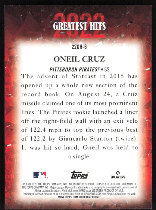 2023 Topps #22GH-6 Oneil Cruz 2022 Greatest Hits