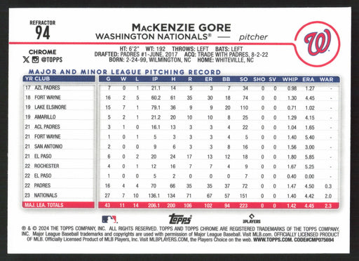 2024 Topps Chrome #94 MacKenzie Gore Refractor