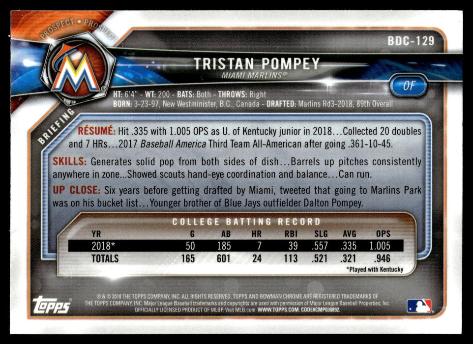 2018 Bowman Draft #BDC-129 Tristan Pompey Chrome