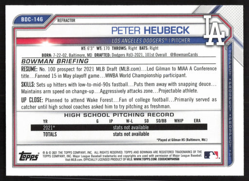 2021 Bowman Draft #BDC-146 Peter Heubeck Chrome Refractor