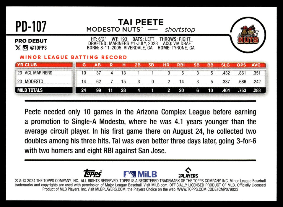 2024 Topps Pro Debut #PD-107 Tai Peete