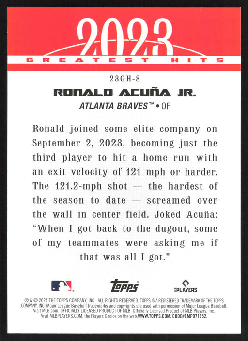 2024 Topps #23GH-8 Ronald Acuña Jr. 2023 Greatest Hits