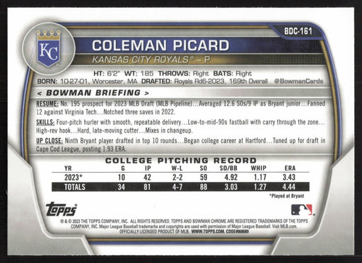 2023 Bowman Draft #BDC-161 Coleman Picard Chrome Lunar Glow Refractor