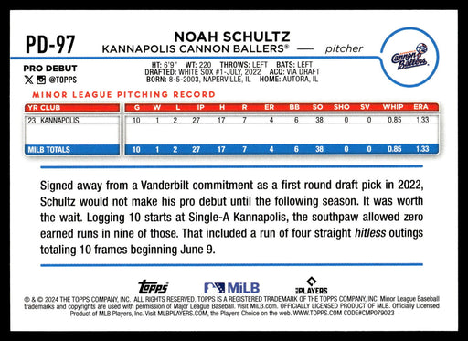 2024 Topps Pro Debut #PD-97 Noah Schultz